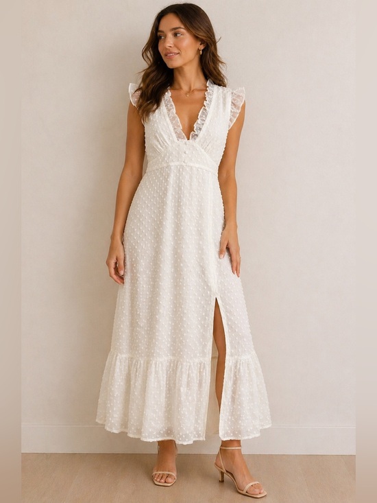 Lulus Dresses & Skirts - Lulu's Swiss Dot Maxi Dress Soft Girl Fairycore Beach Bridal Ivory White Large